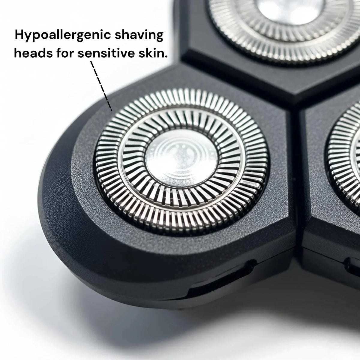 Close-up of the hypoallergenic shaving head made for sensitive facial skin