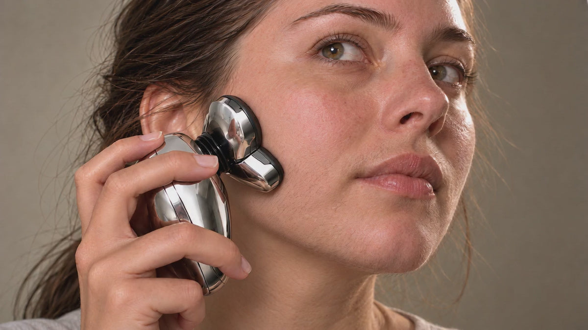 Load video: a video showing how vavame facial shaver remove hair from hair roots, and provdes smooth face skin.