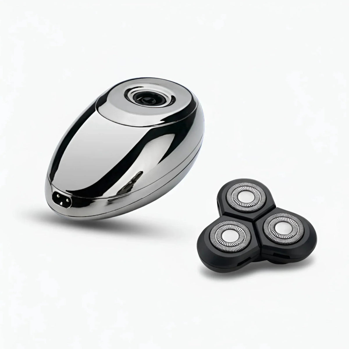 Detachable shaving head separated from the main handle to show the shaver’s construction