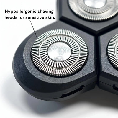 Close-up of the hypoallergenic shaving head made for sensitive facial skin
