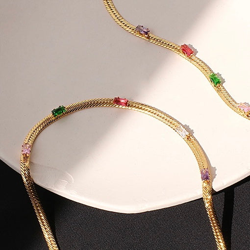 Color Stone Snake Chain Necklace