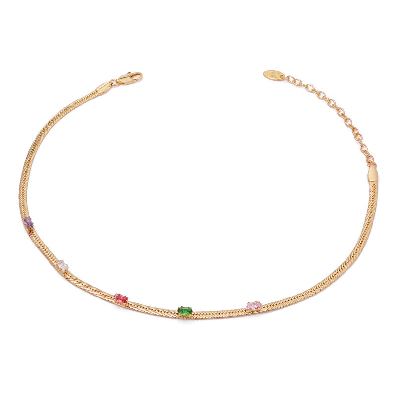 Color Stone Snake Chain Necklace